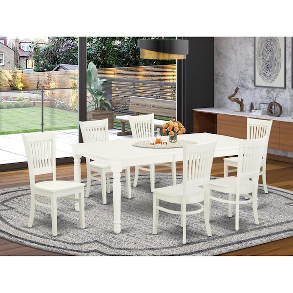 East West Furniture 7 Piece Dover Wood Dinette Set - Linen White DOVA7-LWH-W - main